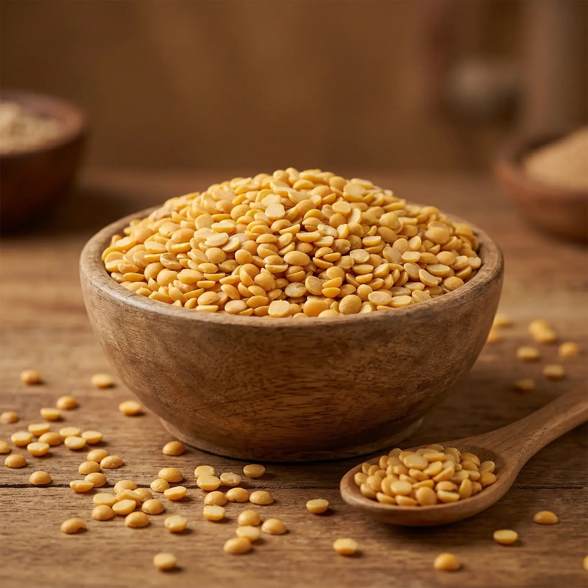 Toor dal in a wooden bowl